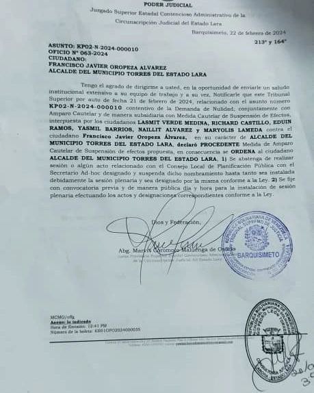 Javier Oropeza - medida cautelar alcalde Javier Oropeza